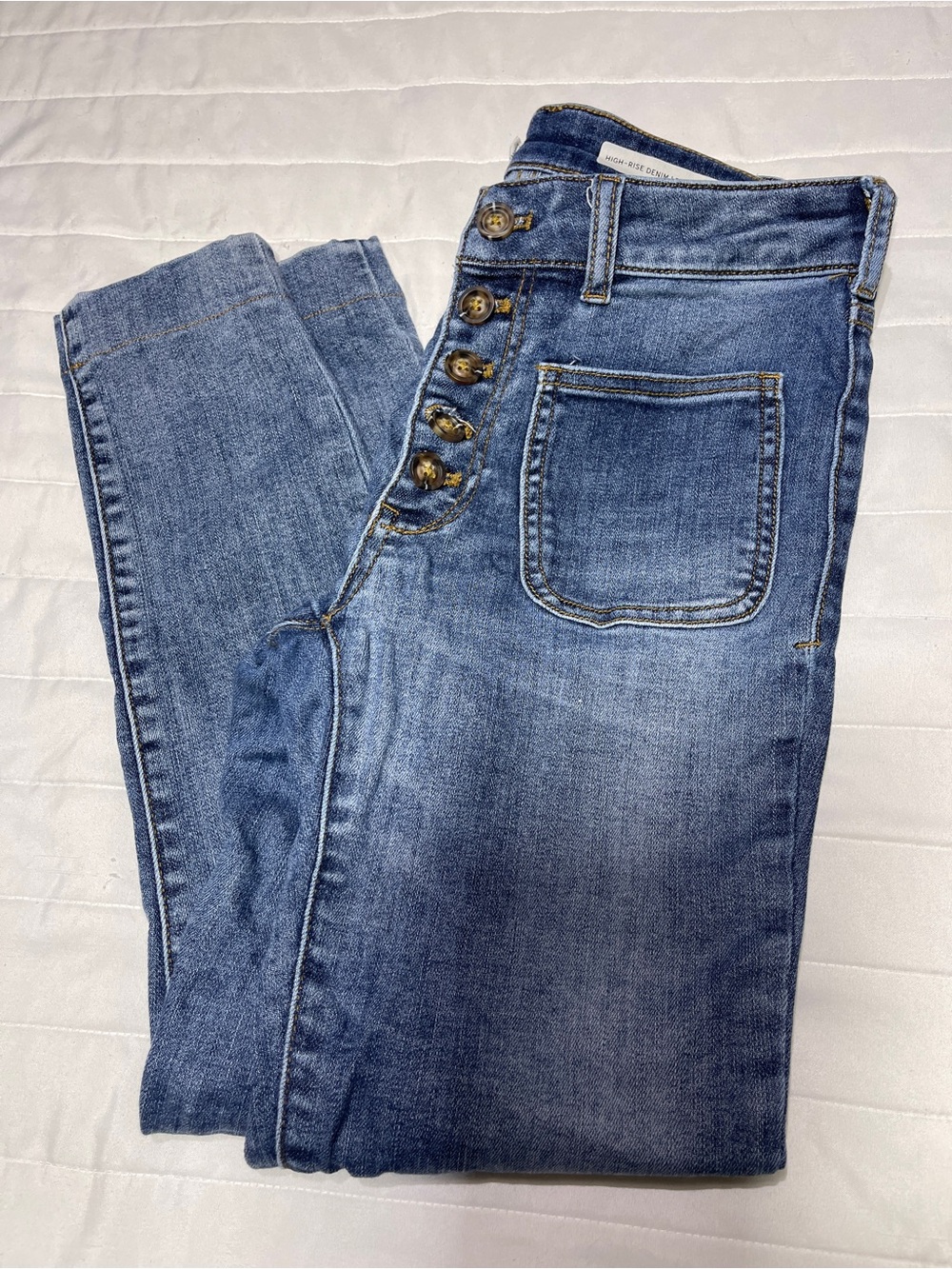 Pilcro Skinny High-Rise Button-Fly Blue Jeans - Picture 1 of 7